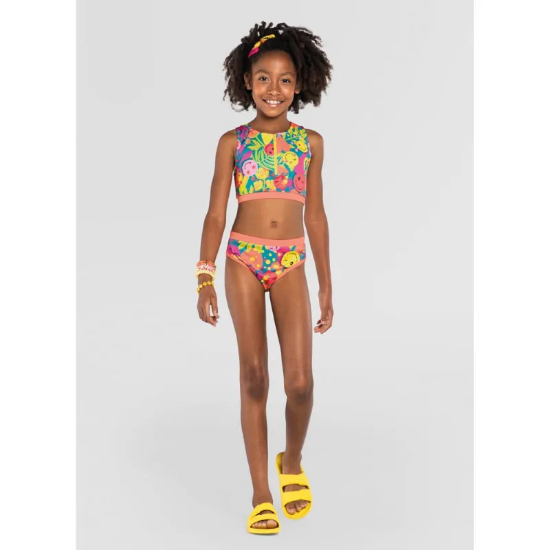 Biquíni infantil menina smiles com malha UV Brandili Azul 8