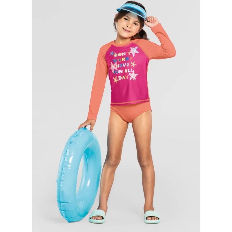 Biquíni infantil menina estrelas do mar em malha UV Brandili Rosa 10