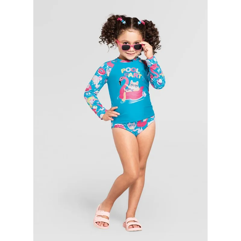 Biquíni infantil menina gatinhos em malha UV Brandili Azul 10