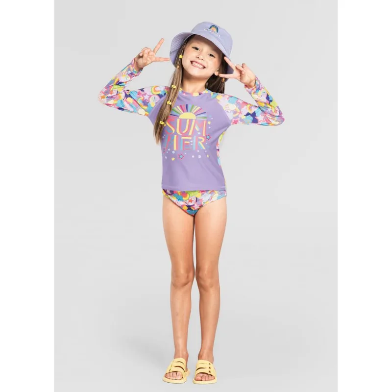 Biquíni infantil menina estrelas em malha UV Brandili Rosa 10