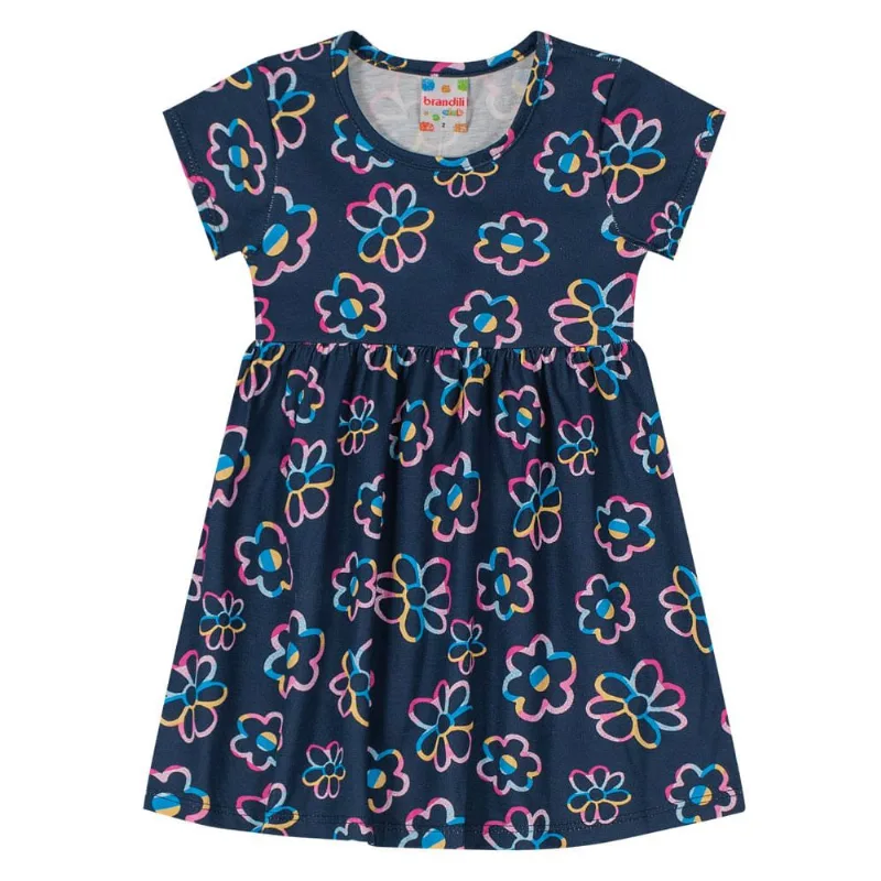 Vestido infantil menina florzinhas Brandili Azul 2