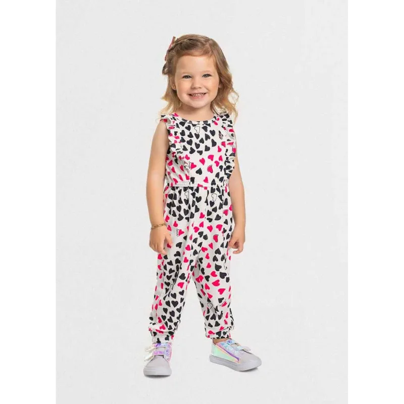 Macacão infantil menina corações Mundi Natural 1