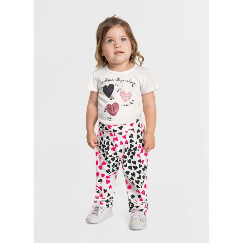 Conjunto infantil menina corações Mundi Natural 3
