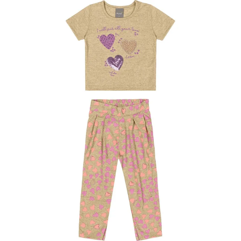 Conjunto infantil menina corações Mundi Marrom 2