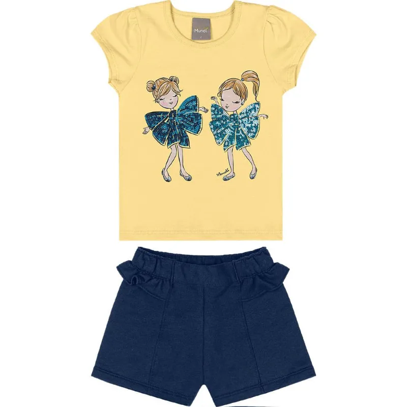 Conjunto infantil menina laços Mundi Amarelo 3