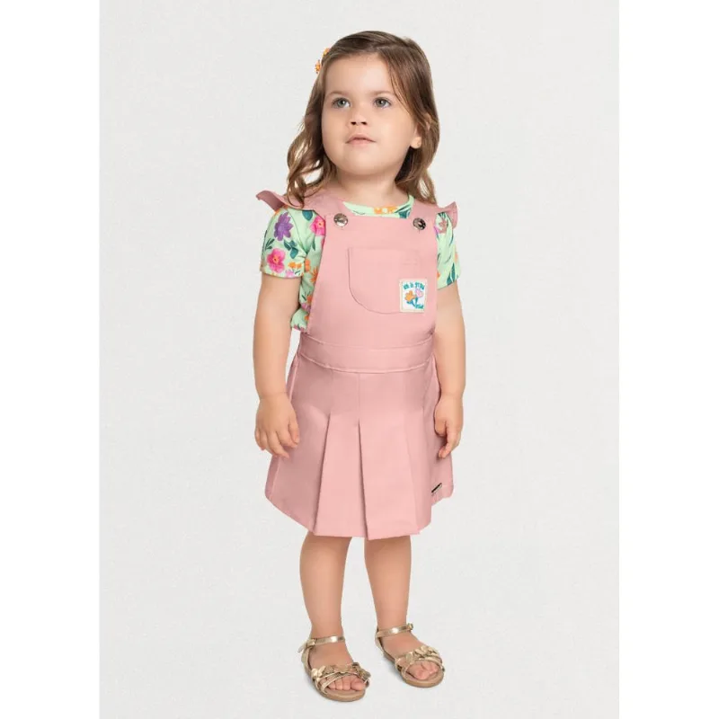 Salopete e blusa infantil menina flores Mundi Verde 2