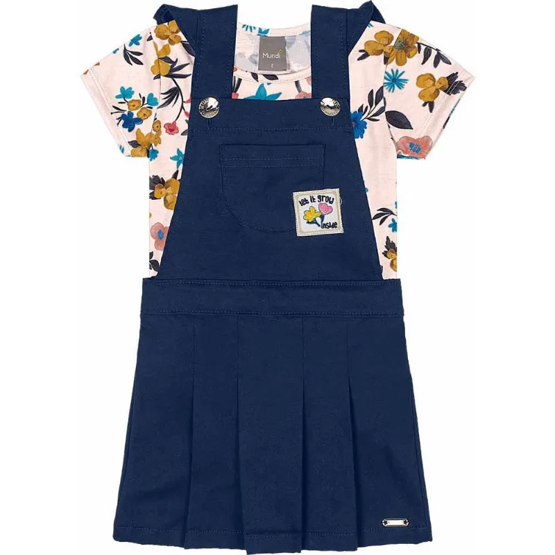 Salopete e blusa infantil menina flores Mundi Rosa 2