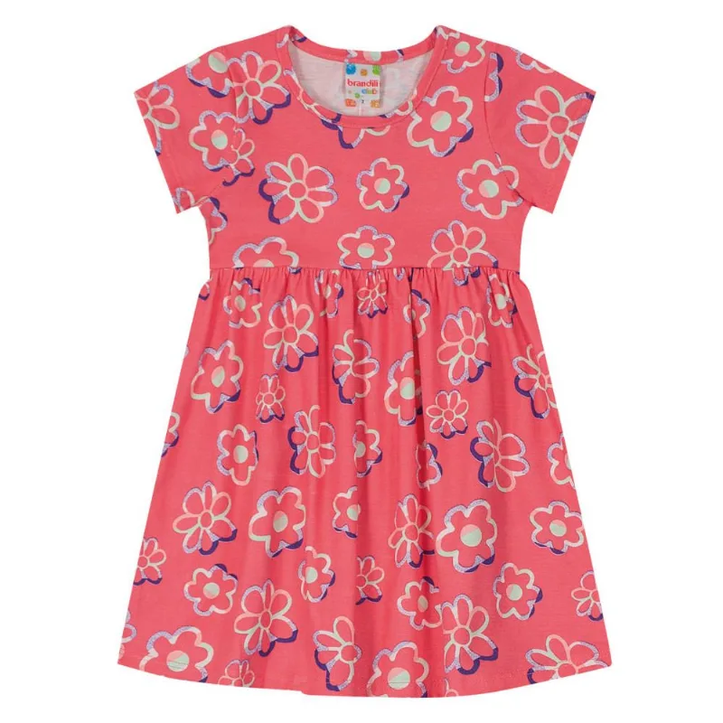 Vestido infantil menina florzinhas Brandili Rosa 1