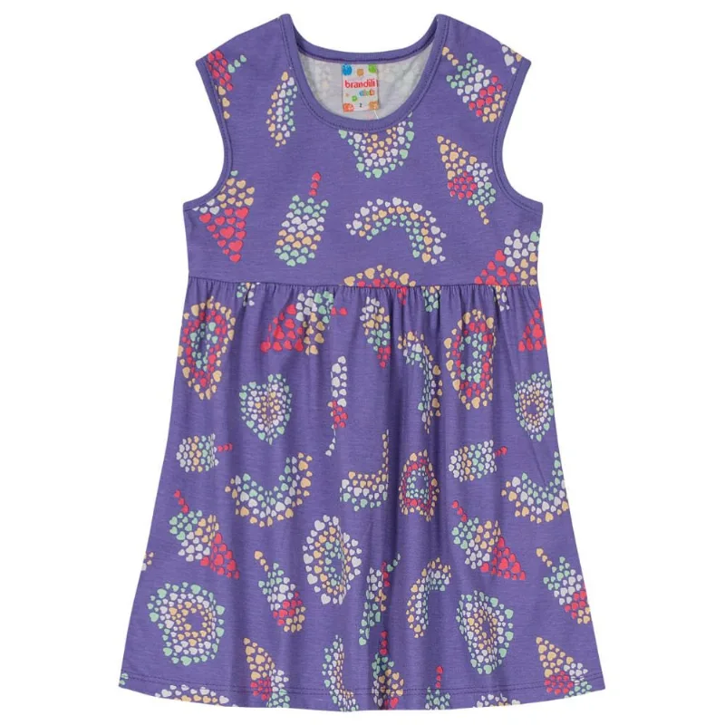 Vestido infantil menina corações Brandili Lilás 1