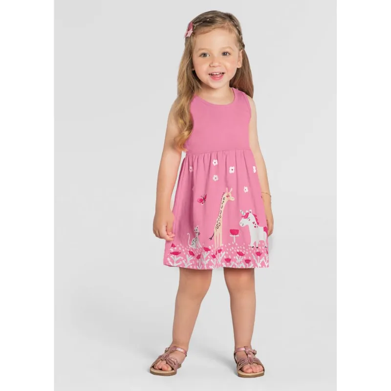Vestido infantil menina animais Brandili Rosa G