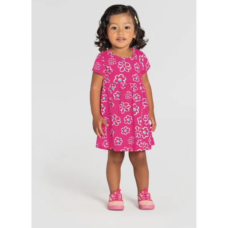 Vestido infantil menina florzinhas Brandili Rosa G
