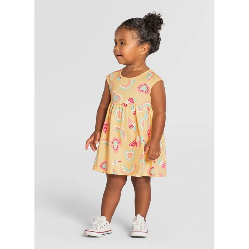 Vestido infantil menina corações Brandili Amarelo G