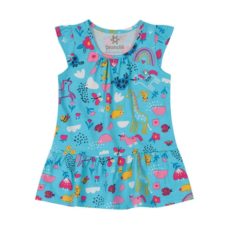 Vestido Bebê menina animais Brandili Baby Azul P