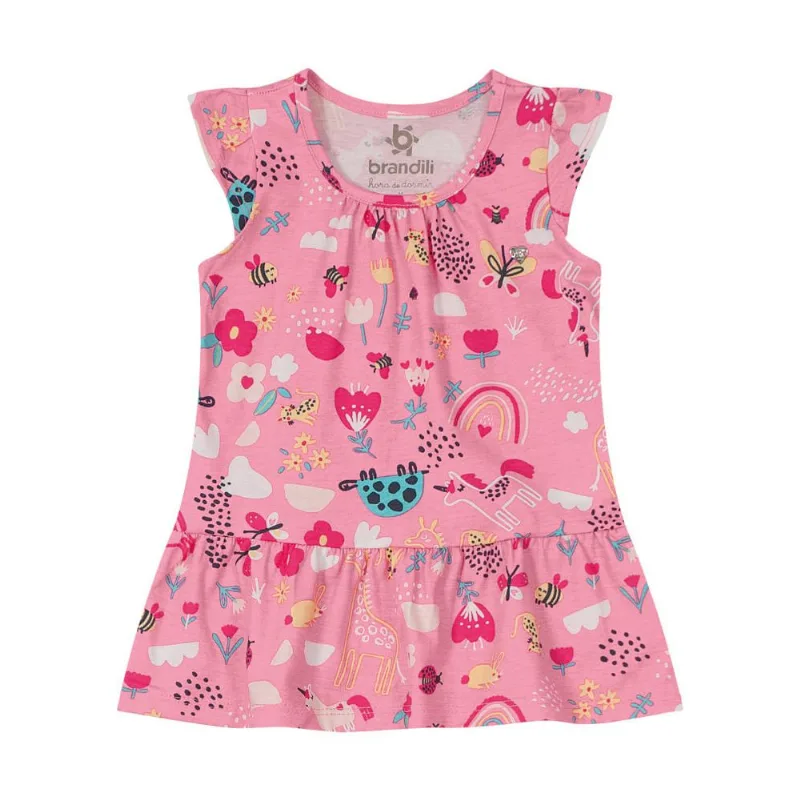 Vestido Bebê menina animais Brandili Baby Rosa G