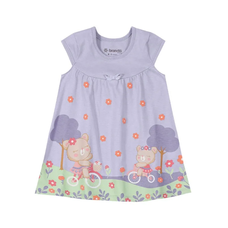 Vestido bebê menina ursinha Brandili Baby Lilás M
