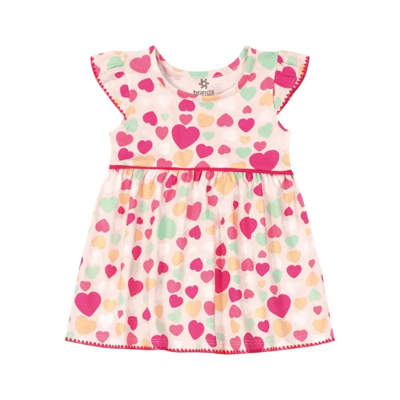 Vestido bebê menina corações Brandili Baby Rosa M