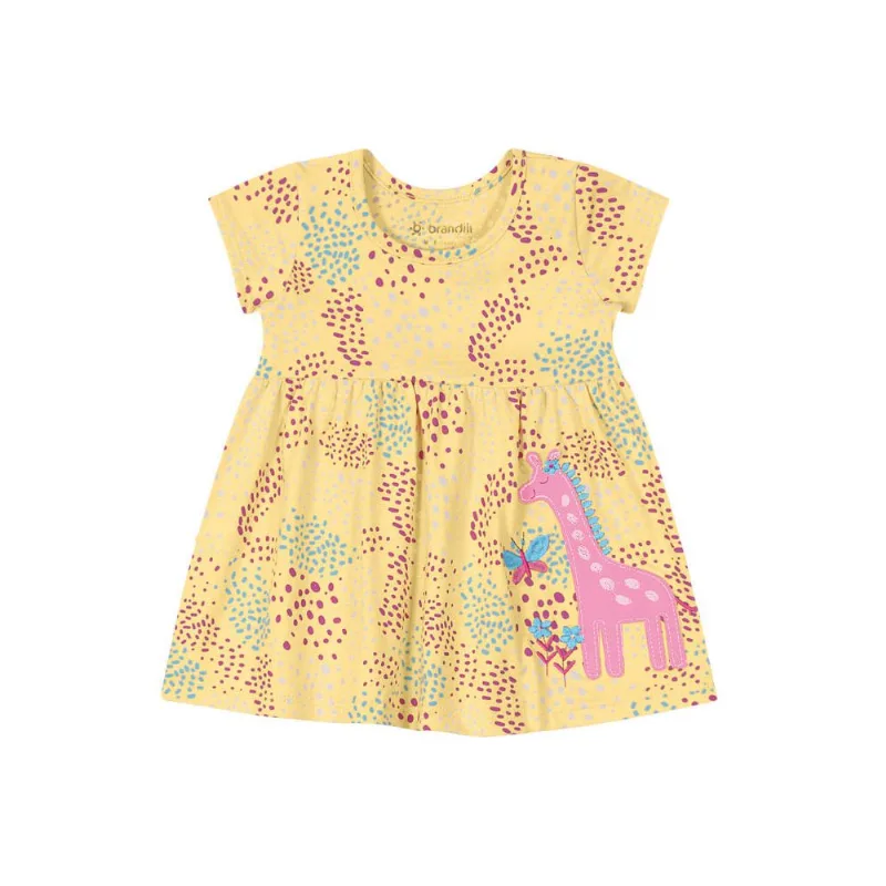 Vestido Bebê menina Girafa Brandili Baby Amarelo P