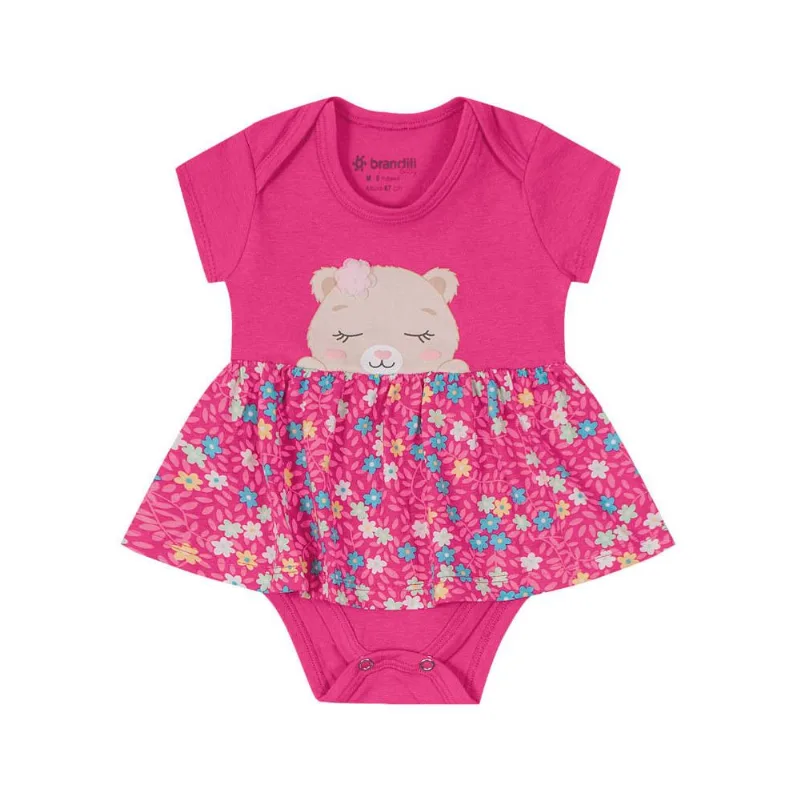 Vestido body bebê menina ursinha Brandili Baby Rosa M