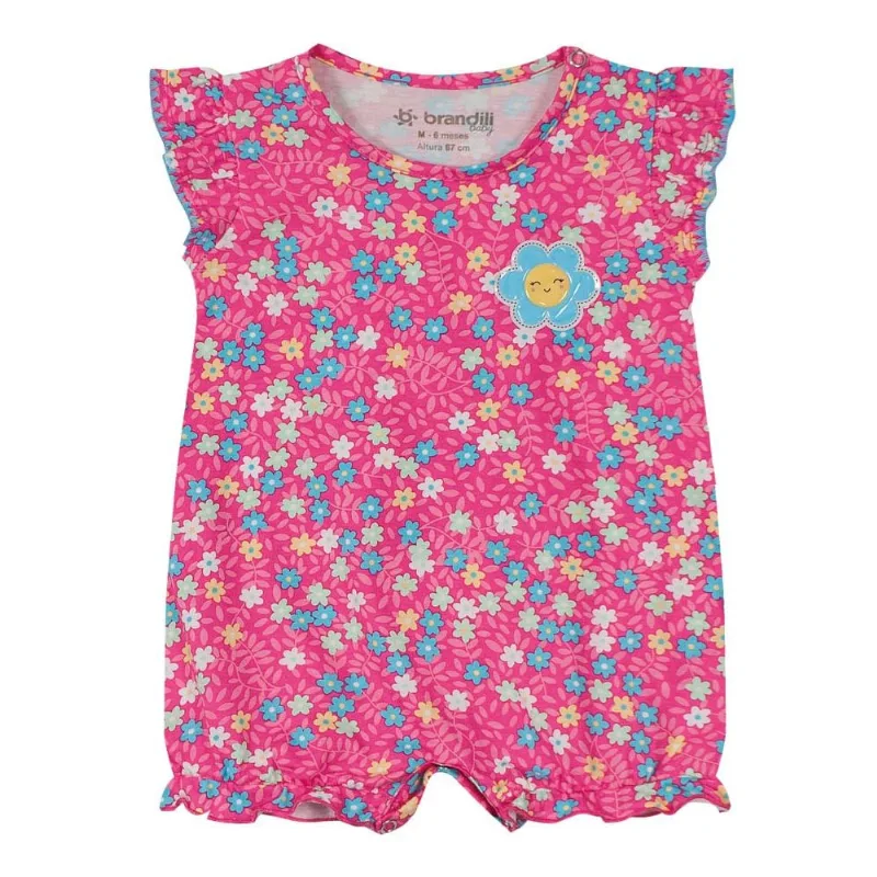 Macaquinho bebê menina florzinhas Brandili Baby Rosa GG