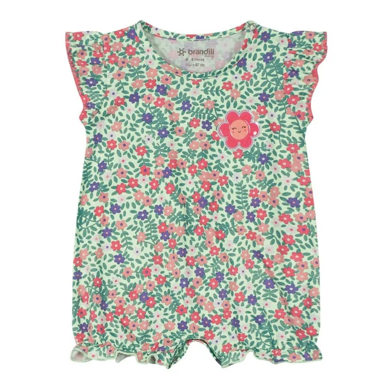 Macaquinho bebê menina florzinhas Brandili Baby Verde GG
