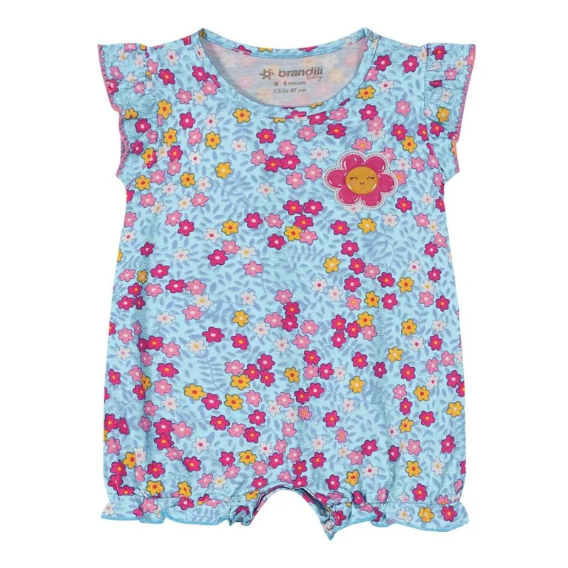 Macaquinho bebê menina florzinhas Brandili Baby Azul M