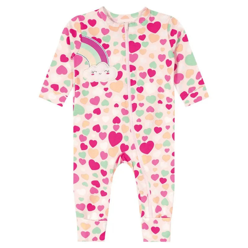 Macacão bebê menina arco-íris Brandili Baby Rosa RN