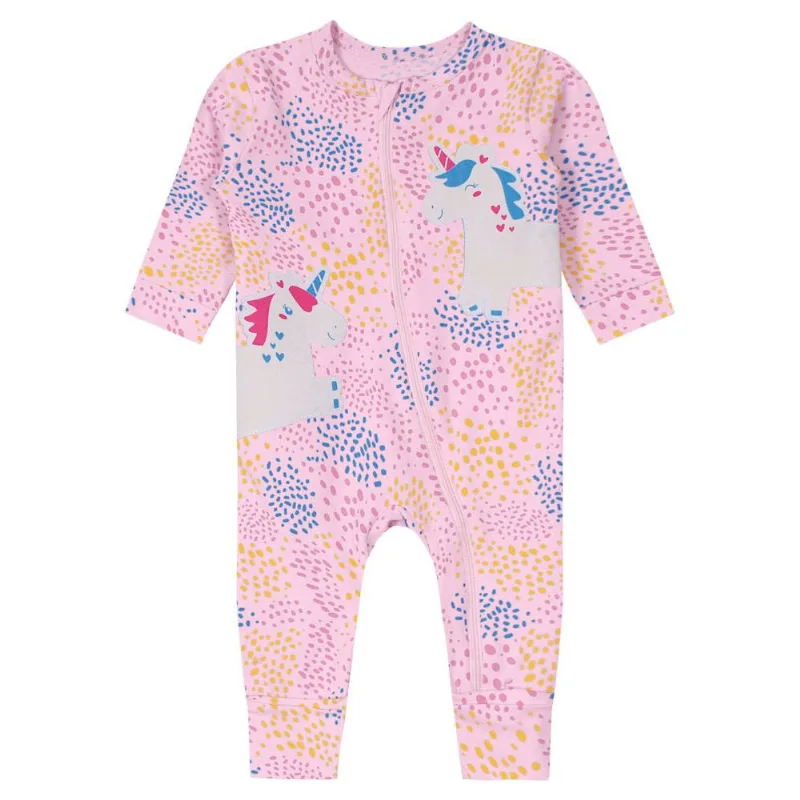 Macacão bebê menina de unicórnio Brandili Baby Rosa RN