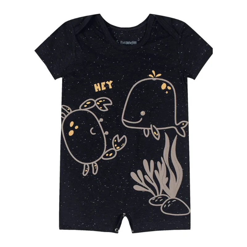 Macaquinho bebê menino fundo do mar Brandili Baby Preto GG