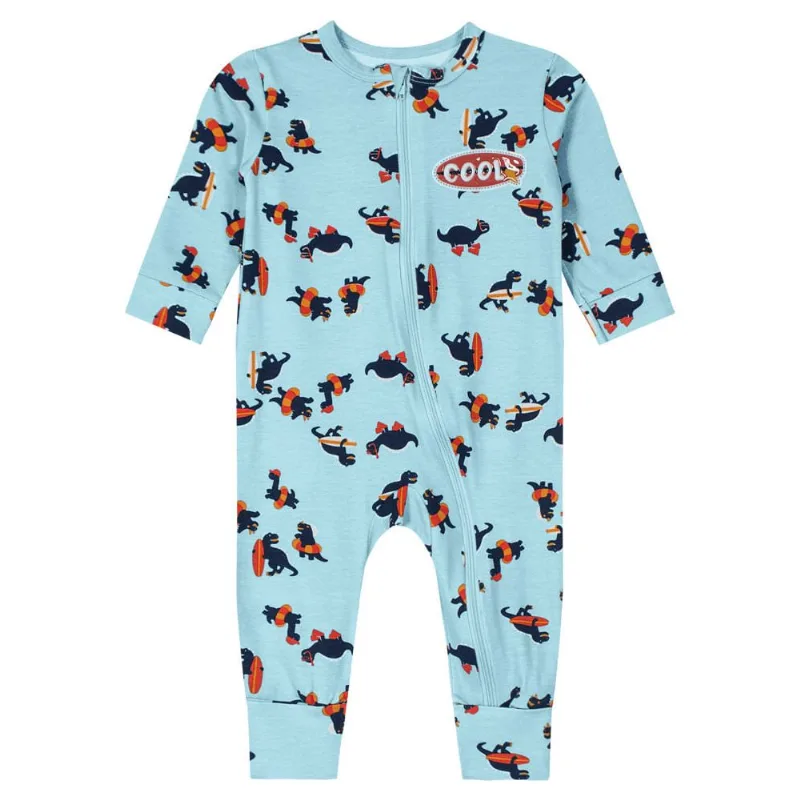 Macacão bebê menino dinossauro Brandili Baby Azul RN