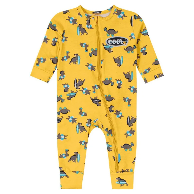 Macacão bebê menino dinossauro Brandili Baby Amarelo M