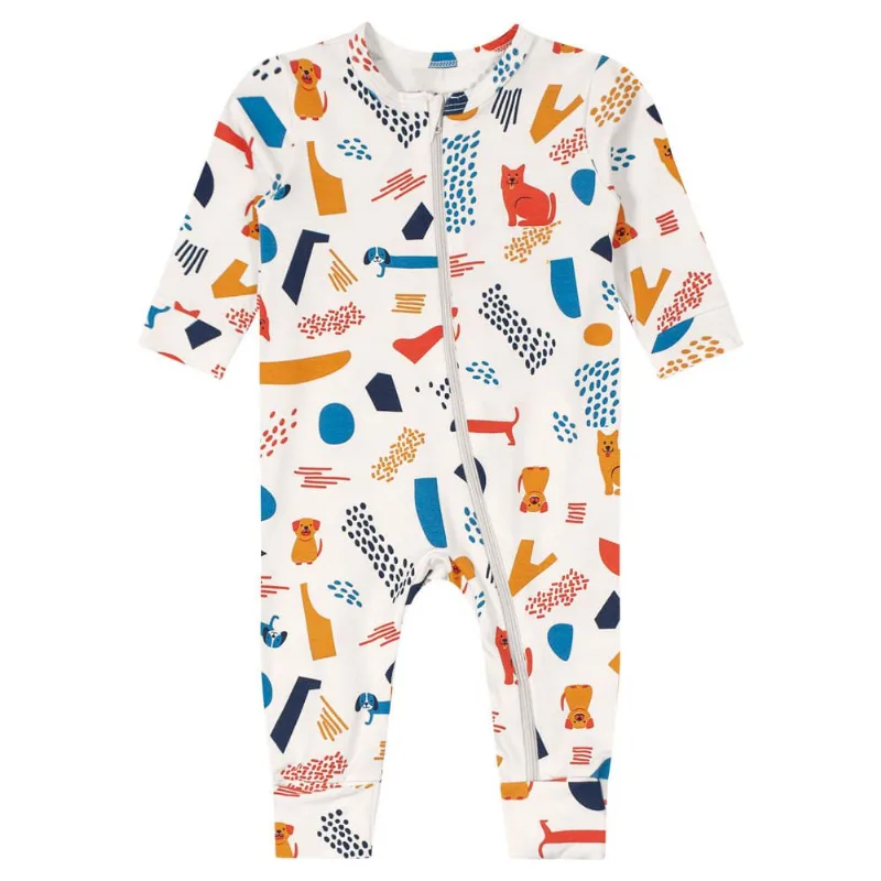 Macacão bebê menino cachorrinho Brandili Baby Natural M