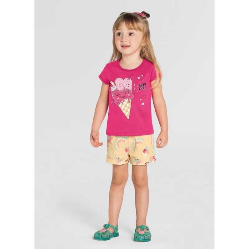 Conjunto infantil menina sorvete Brandili Rosa P