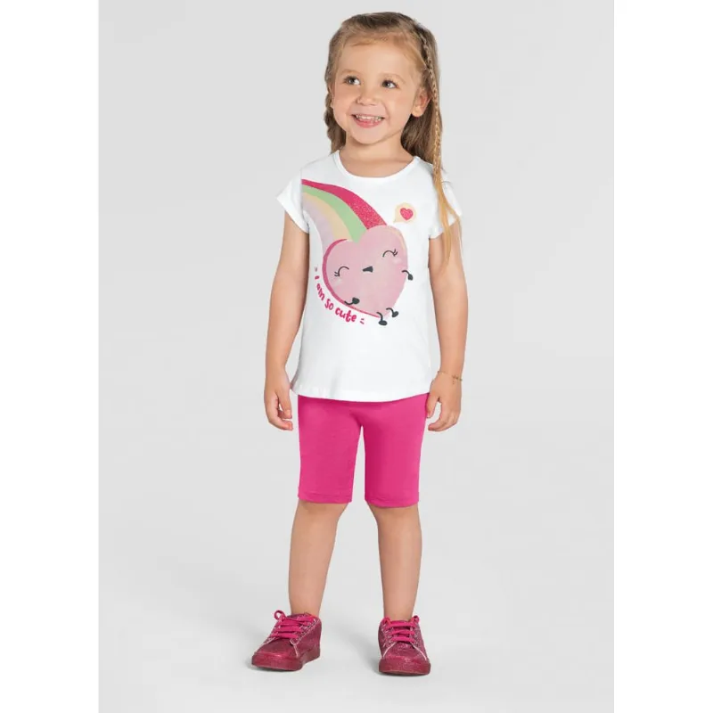 Conjunto infantil menina coração Brandili Branco M