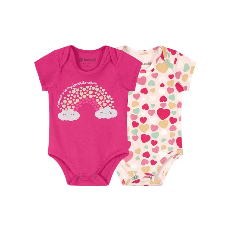 kit de bodies bebê menina arco-íris Brandili Baby Rosa P