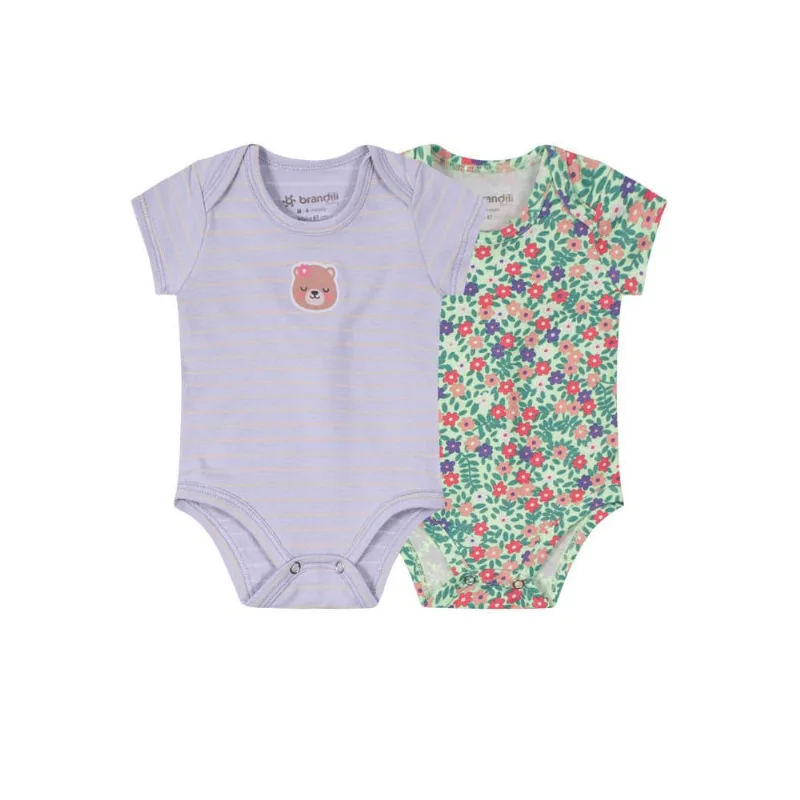 kit de bodies bebê menina ursinha Brandili Baby Lilás G