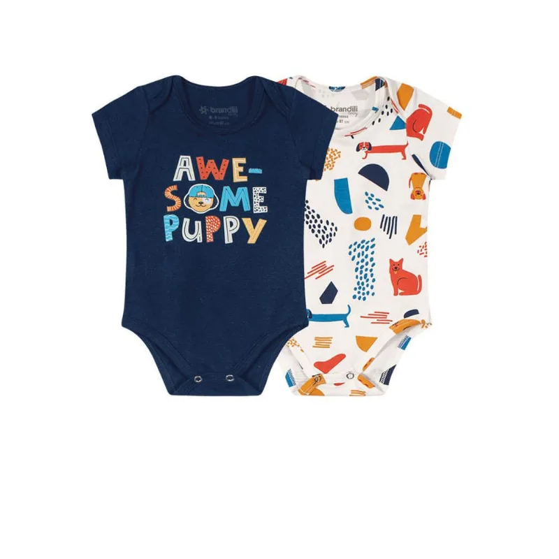 kit de bodies bebê menino cachorrinho Brandili Baby Azul RN