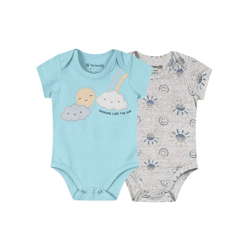 Kit de bodies bebê unissex sol Brandili Baby Cinza P