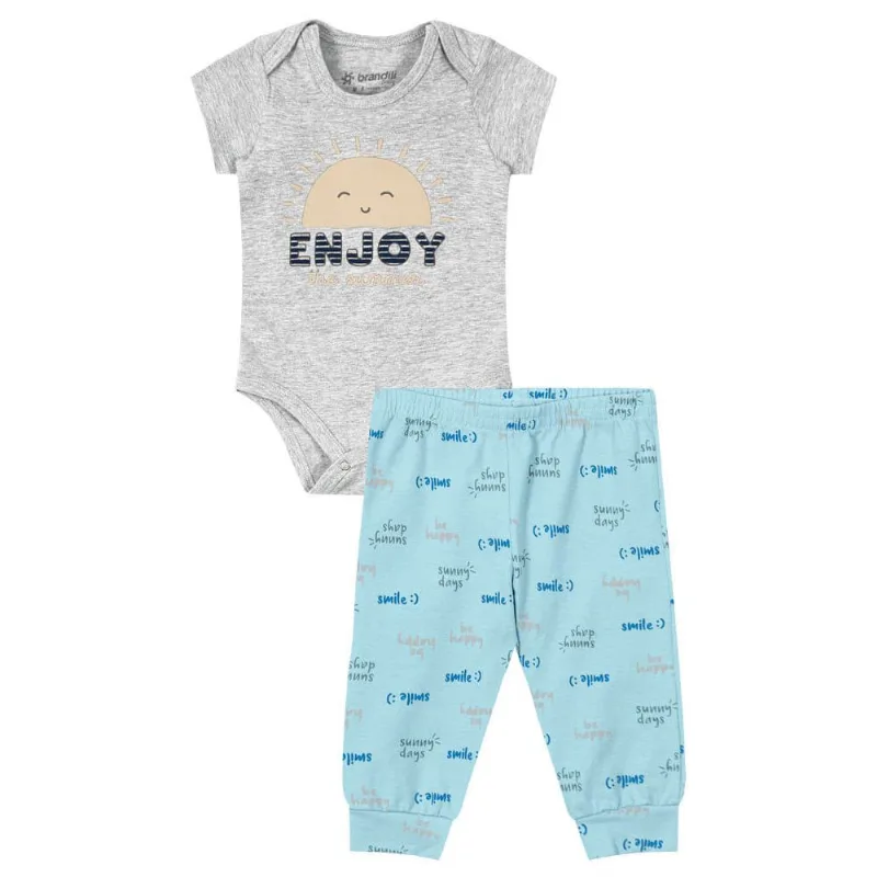 Conjunto bebê unissex sol Brandili Baby Cinza RN