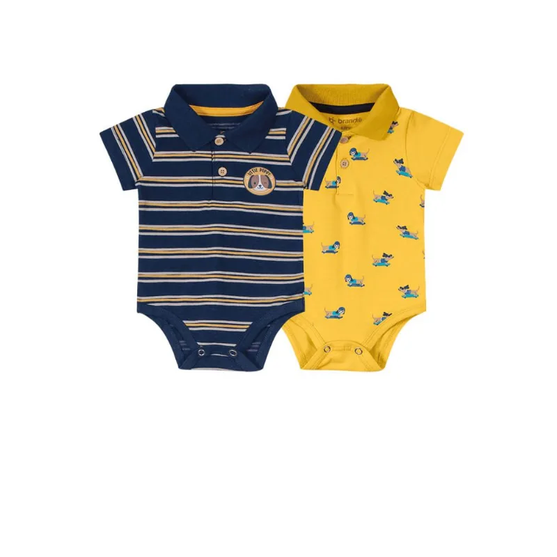 kit de bodies polo bebê menino cachorrinho Brandili Baby Amarelo M