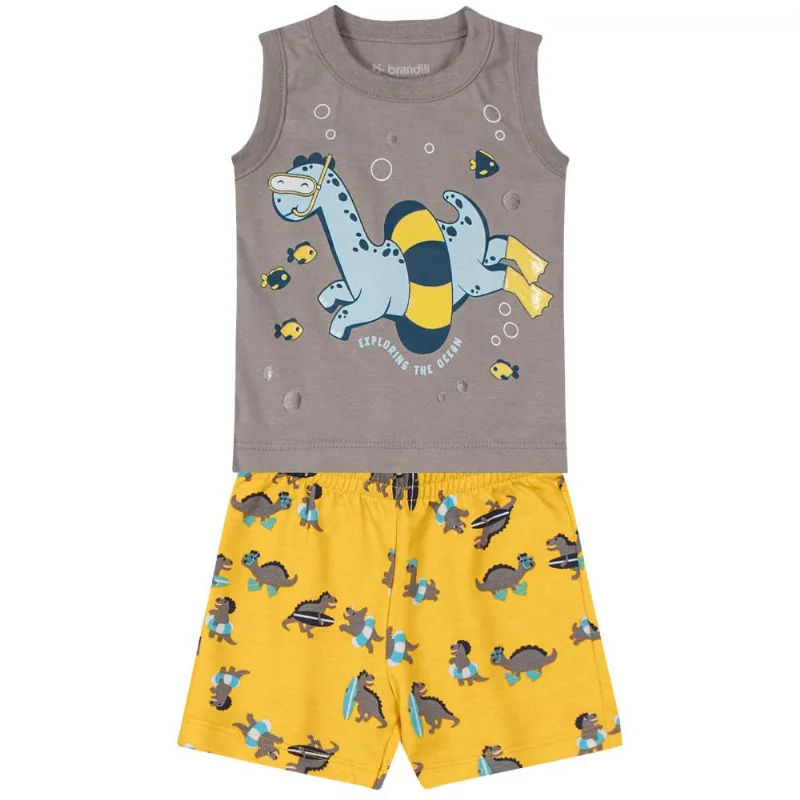 Conjunto bebê menino dinossauro Brandili Baby Cinza G