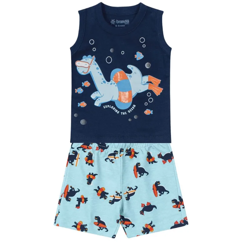 Conjunto bebê menino dinossauro Brandili Baby Azul P