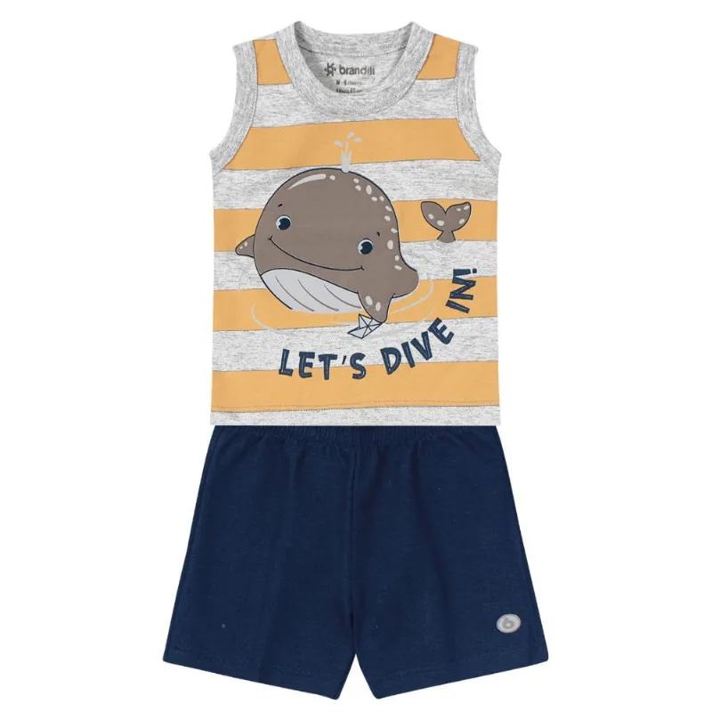 Conjunto bebê menino baleia Brandili Baby Cinza P