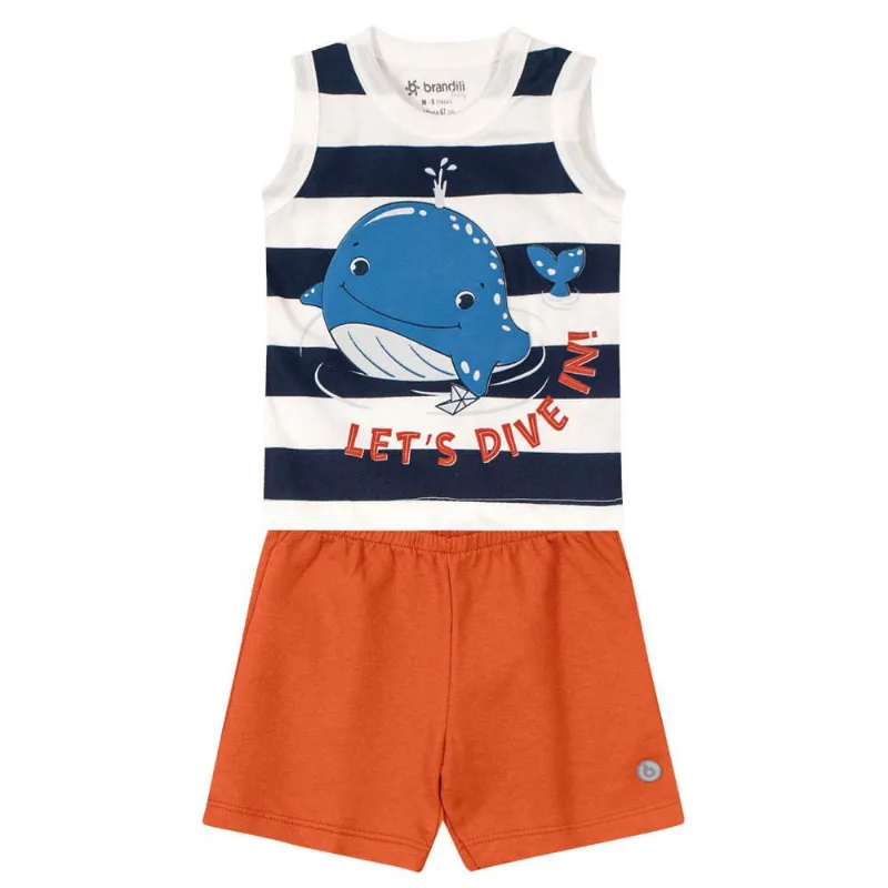 Conjunto bebê menino baleia Brandili Baby Natural G