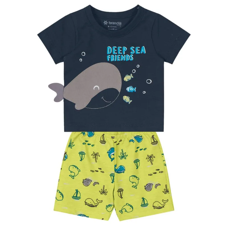 Conjunto bebê menino baleia Brandili Baby Cinza G