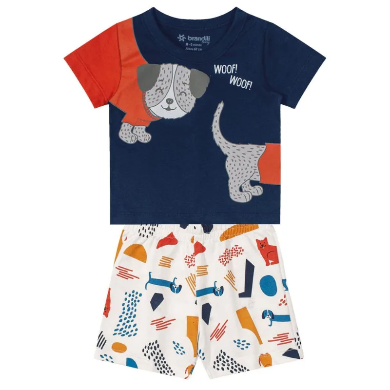Conjunto bebê menino cachorrinho Brandili Baby Azul G