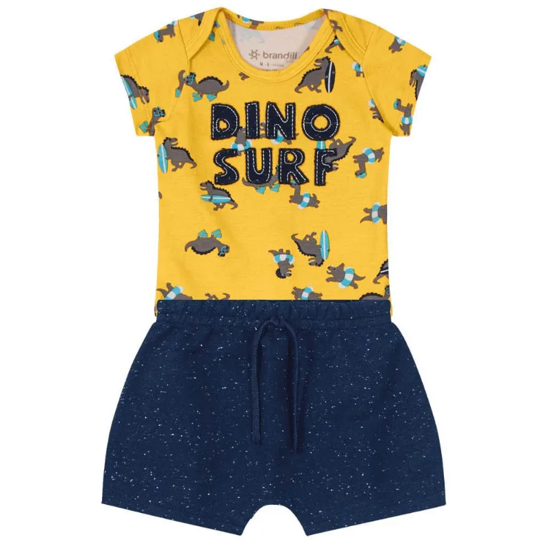 Conjunto bebê menino dinossauro Brandili Baby Amarelo M