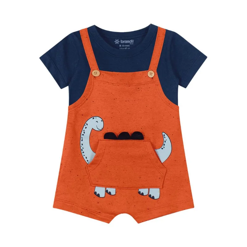 Jardineira e camiseta bebê menino dinossauro Brandili Baby Azul M