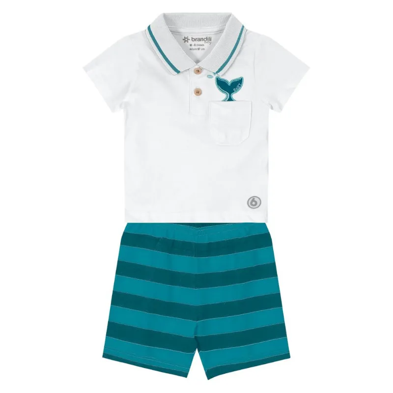 Conjunto bebê menino baleia Brandili Baby Branco G