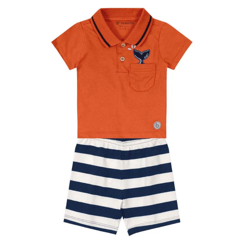 Conjunto bebê menino baleia Brandili Baby Laranja M