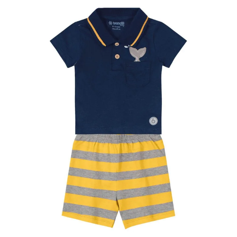 Conjunto bebê menino baleia Brandili Baby Azul G